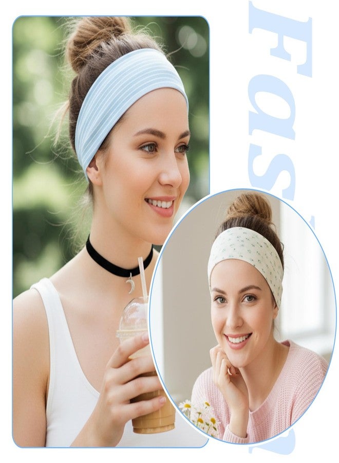 Tucnoeu 8pcs Floral Headbands for Women, Non Slip Elastic Floral Hairbands, Fashion Wide Headband, Soft Fabric Stripe Head Bands for Women Hair Accessories - Image 5